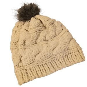 The North‎ Face Knit Beanie Hat Pom Cream with Gray/Black Pom One Size